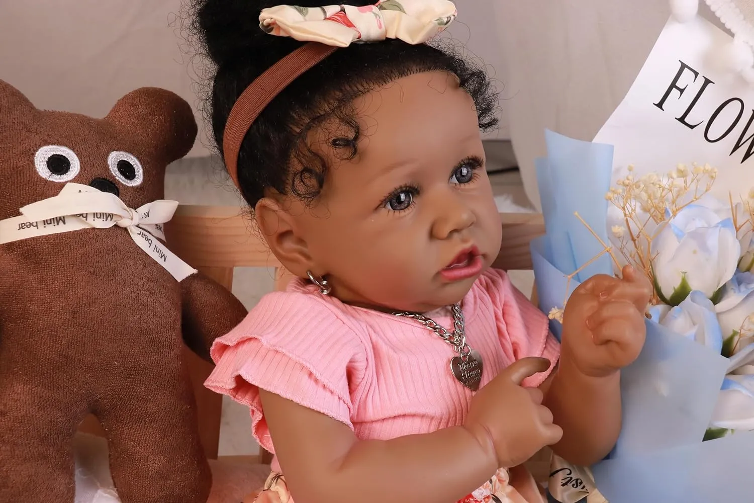 HOOMAI Lifelike Reborn Baby Dolls with Soft Body African American Realistic Girl Doll 22.8 Inch Best Birthday Gift Set
