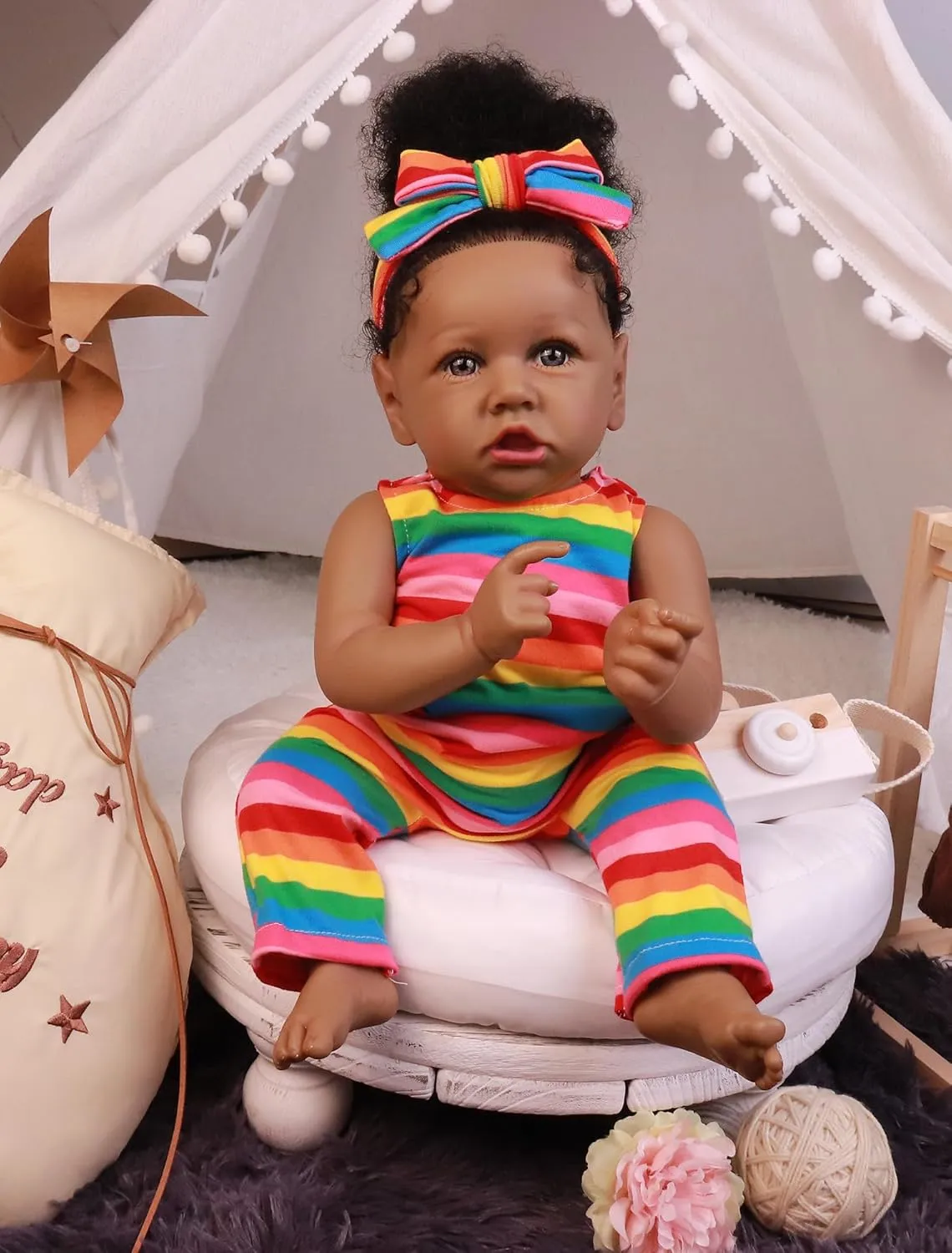 HOOMAI Lifelike Reborn Baby Dolls with Soft Body African American Realistic Girl Doll 22.8 Inch Best Birthday Gift Set