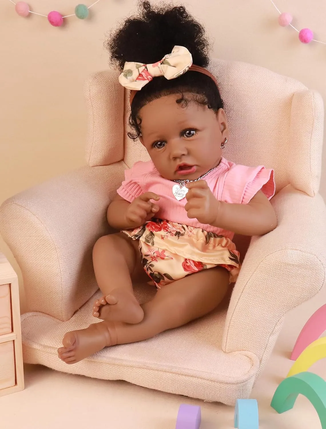 HOOMAI Lifelike Reborn Baby Dolls with Soft Body African American Realistic Girl Doll 22.8 Inch Best Birthday Gift Set