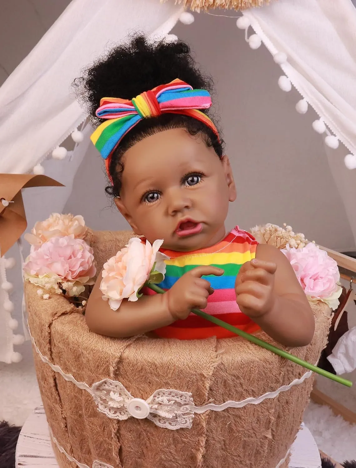 HOOMAI Lifelike Reborn Baby Dolls with Soft Body African American Realistic Girl Doll 22.8 Inch Best Birthday Gift Set
