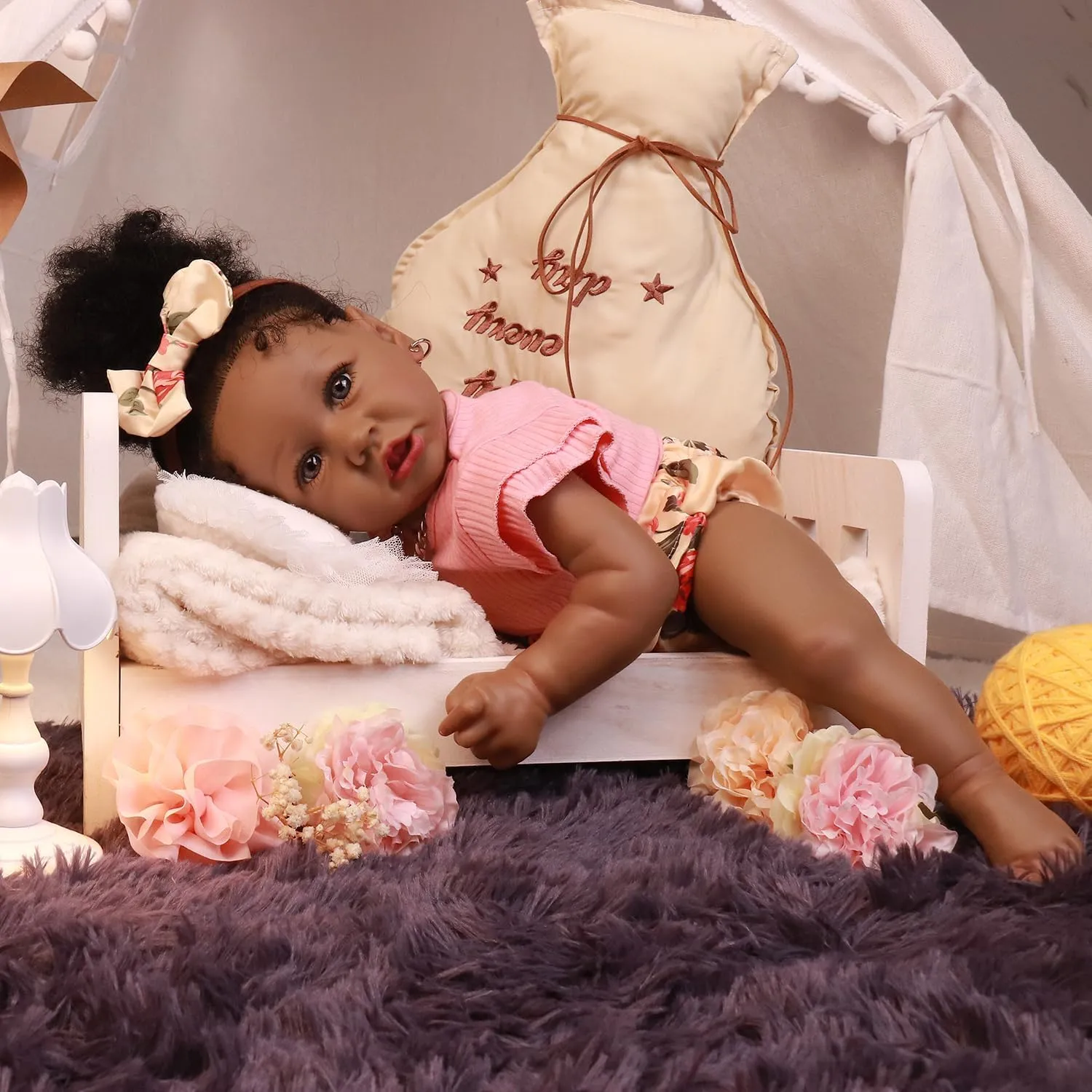 HOOMAI Lifelike Reborn Baby Dolls with Soft Body African American Realistic Girl Doll 22.8 Inch Best Birthday Gift Set