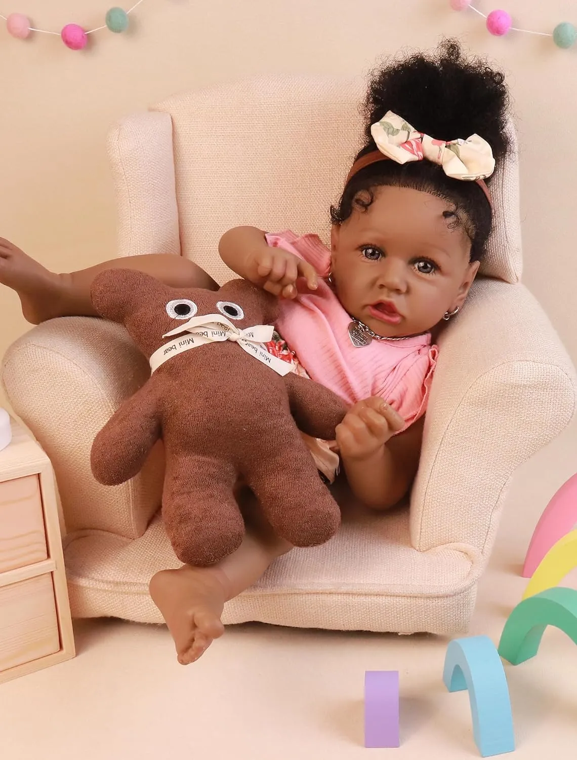 HOOMAI Lifelike Reborn Baby Dolls with Soft Body African American Realistic Girl Doll 22.8 Inch Best Birthday Gift Set