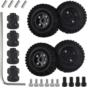 Hosim 1/24 Beadlock RC Crawler 1.0 Tires and Wheels 4pcs Metal Wheel Hub for RC Cars AXIAL SCX24 90081 AXI0001/02,Pack with A Set of Screws