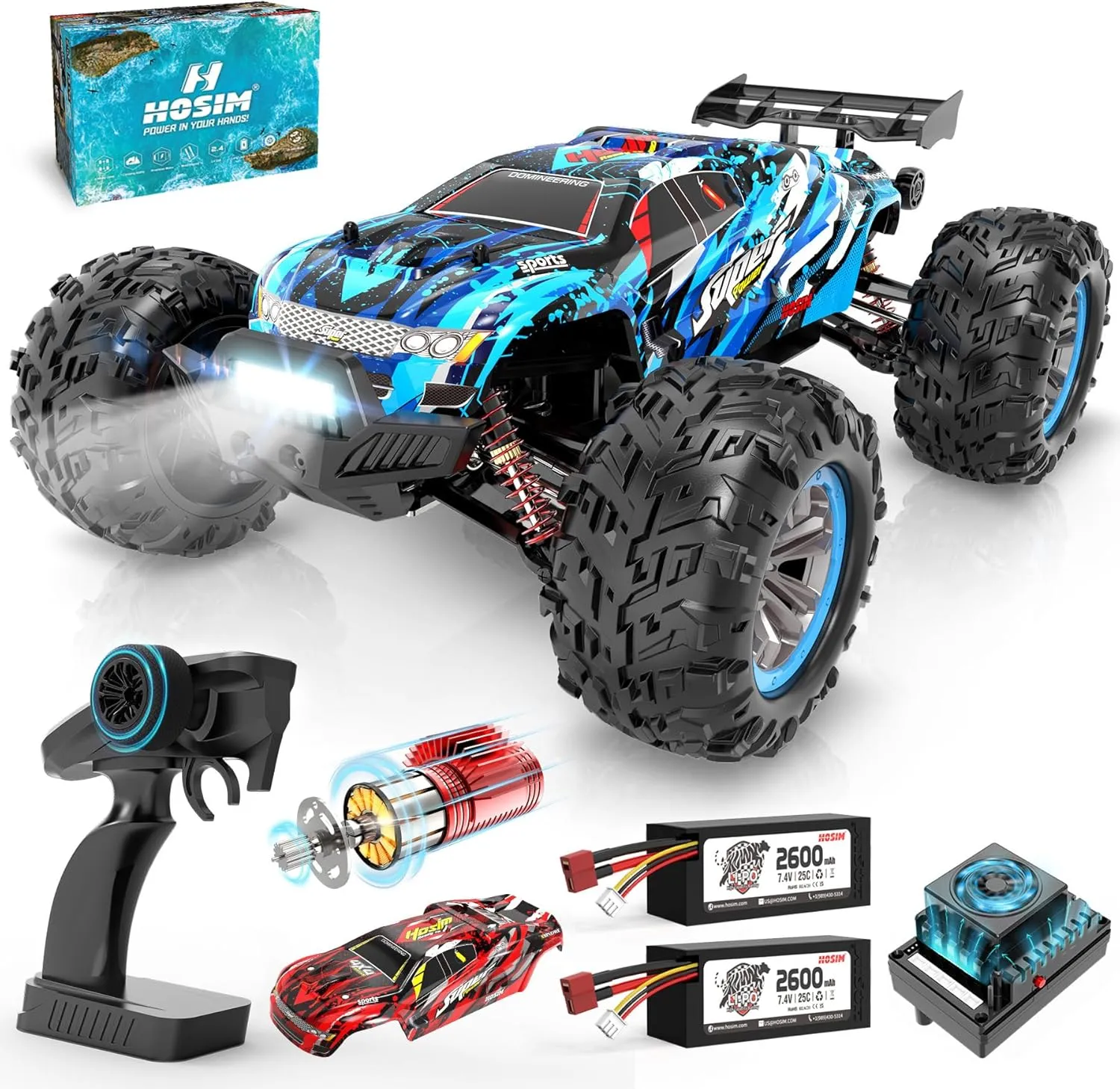Hosim Brushless RC Cars, 1:10 68  KMH High Speed Remote Control Car for Adults Boys, 4X4 All Terrains Waterproof Off Road Hobby Grade Large Fast Racing Buggy Toy Gift Monster Trucks