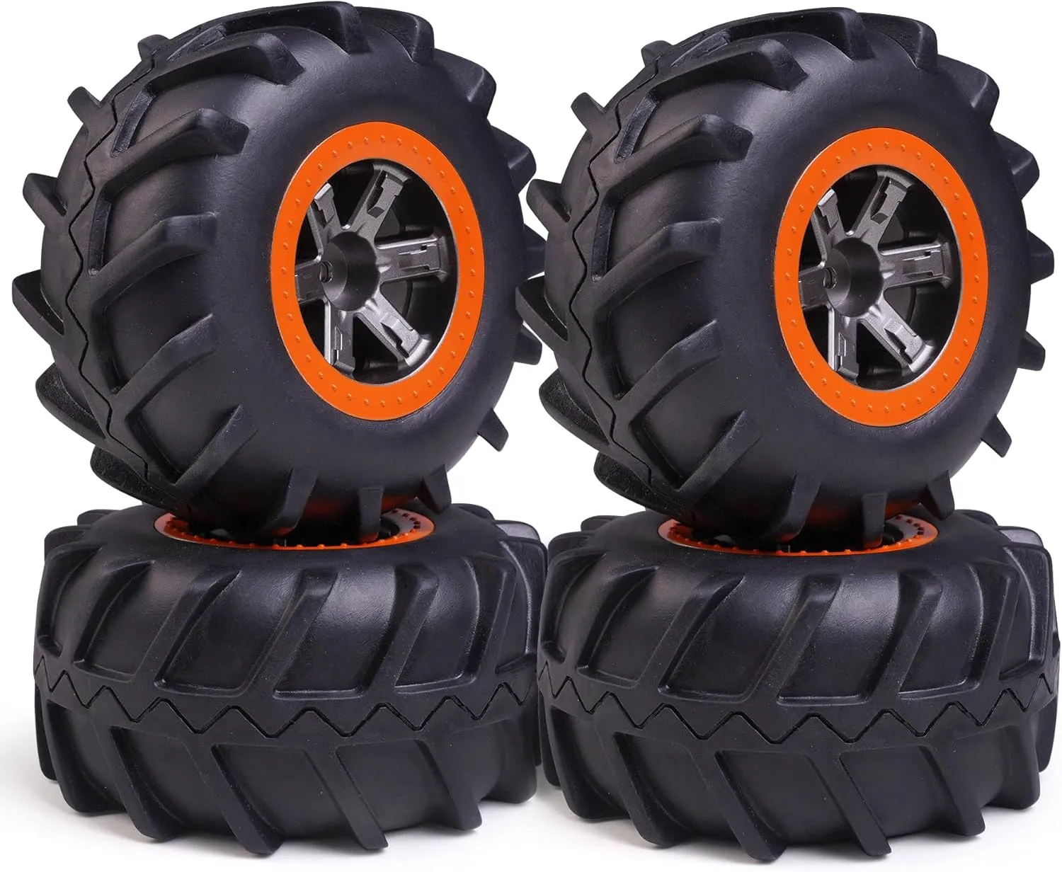 Hosim Rc Wheels and Tires 12mm Hex for 1/10 Scale RC Car, RC Buggy Tires and Wheels with Foam Inserts for Traxxas Slash 2WD 4x4 RC Monster Truck, Pre-Glued, 4PCS