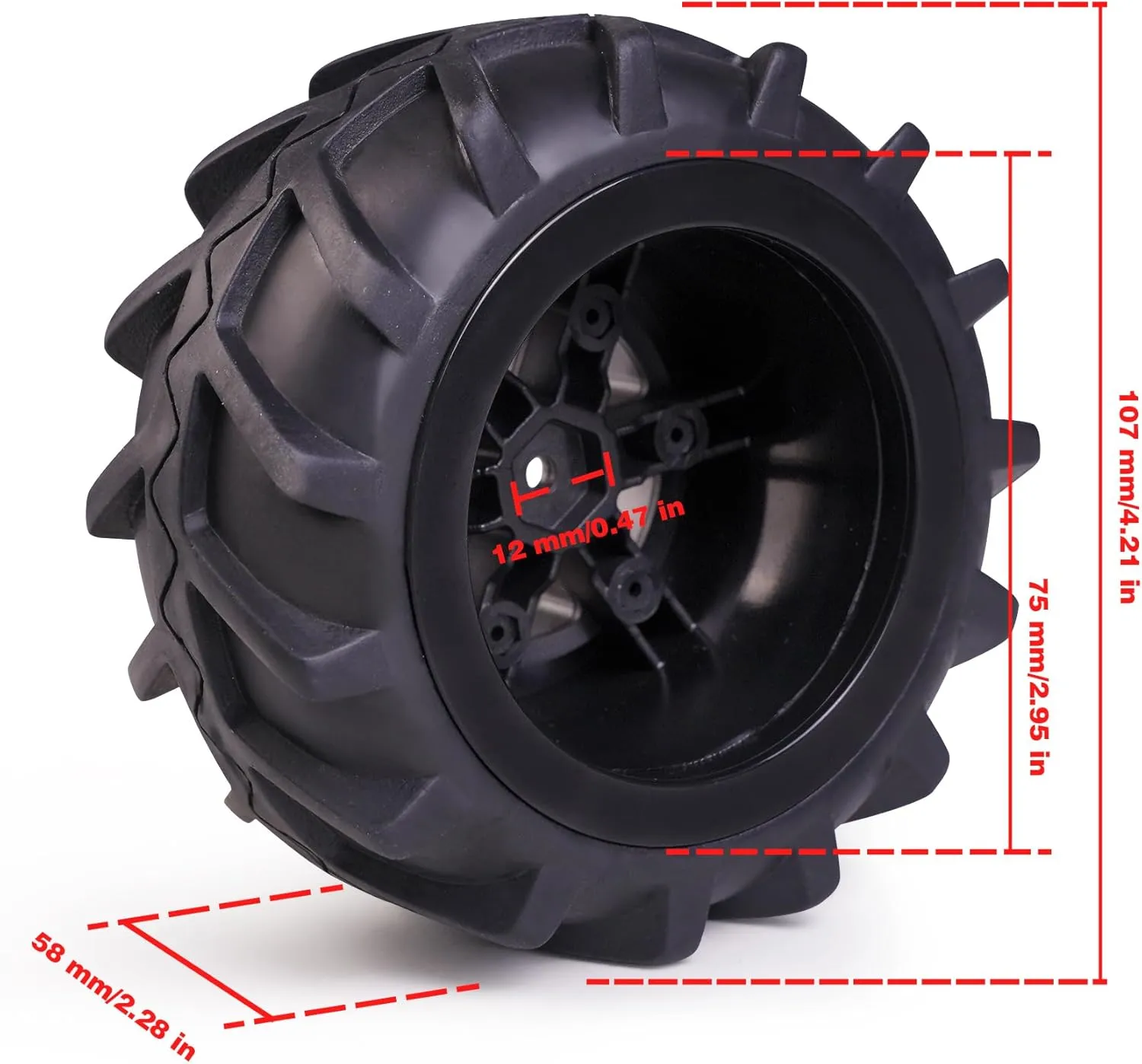 Hosim Rc Wheels and Tires 12mm Hex for 1/10 Scale RC Car, RC Buggy Tires and Wheels with Foam Inserts for Traxxas Slash 2WD 4x4 RC Monster Truck, Pre-Glued, 4PCS