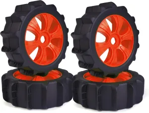 Hosim Rc Wheels and Tires 17mm Hex Wheels (Set of 4) for 1/8 Scale RC Cars, All Terrain Soft Tire Mounted on 2WD 4x4 RC Monster Truck 4PCS(Red Wheel hub)