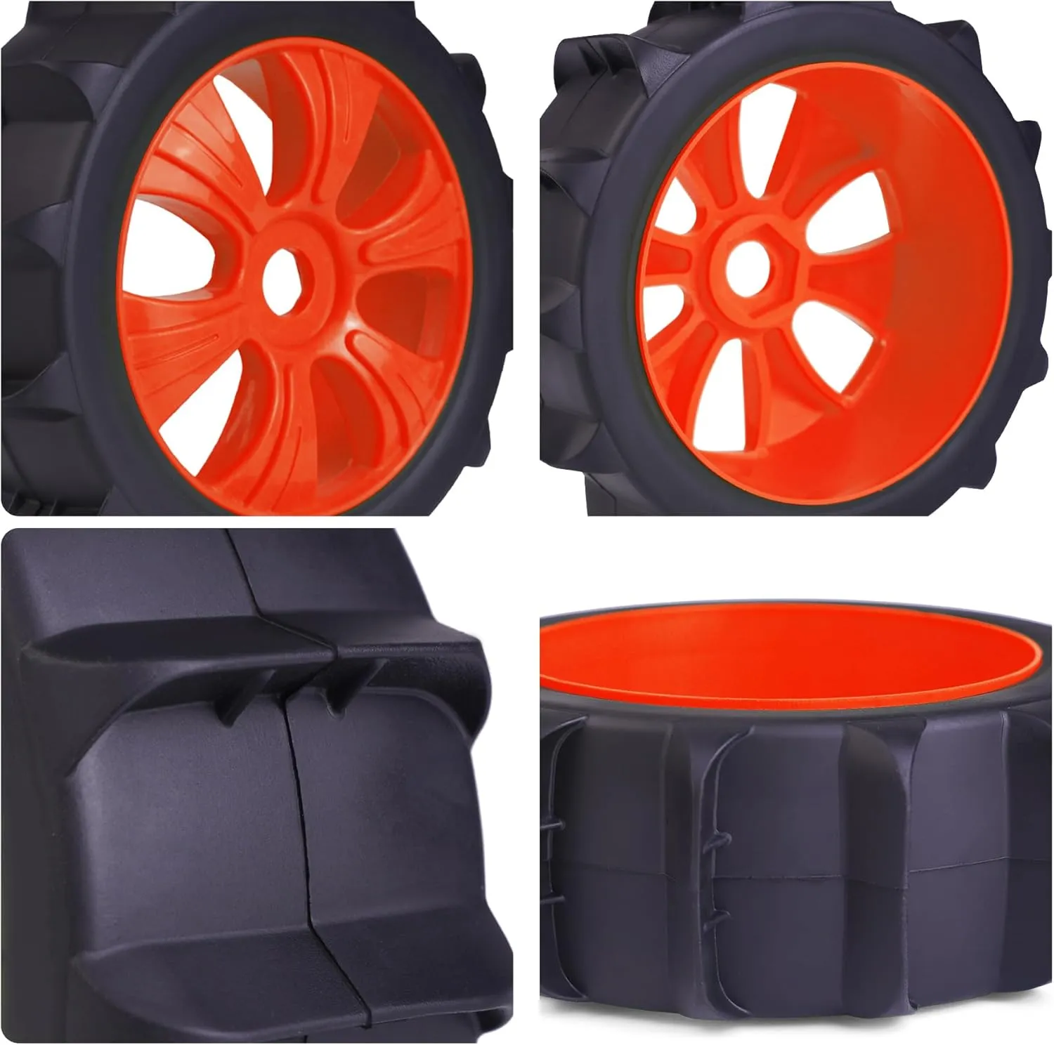 Hosim Rc Wheels and Tires 17mm Hex Wheels (Set of 4) for 1/8 Scale RC Cars, All Terrain Soft Tire Mounted on 2WD 4x4 RC Monster Truck 4PCS(Red Wheel hub)