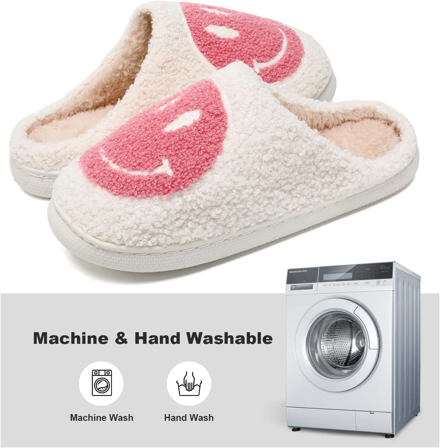House Slippers for Women Indoor,Retro Smile Face Slippers,Casual Unisex House Shoes Memory Foam Slippers Indoor and Outdoor Warm Plush Bedroom Shoes with Faux Fur Lining