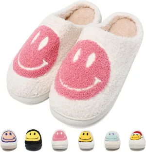 House Slippers for Women Indoor,Retro Smile Face Slippers,Casual Unisex House Shoes Memory Foam Slippers Indoor and Outdoor Warm Plush Bedroom Shoes with Faux Fur Lining