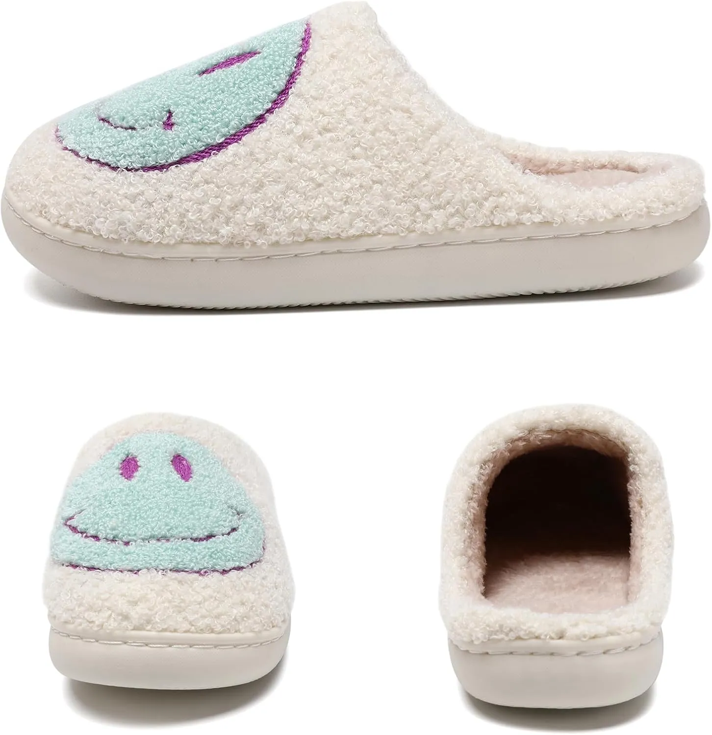 House Slippers for Women Indoor,Retro Smile Face Slippers,Casual Unisex House Shoes Memory Foam Slippers Indoor and Outdoor Warm Plush Bedroom Shoes with Faux Fur Lining