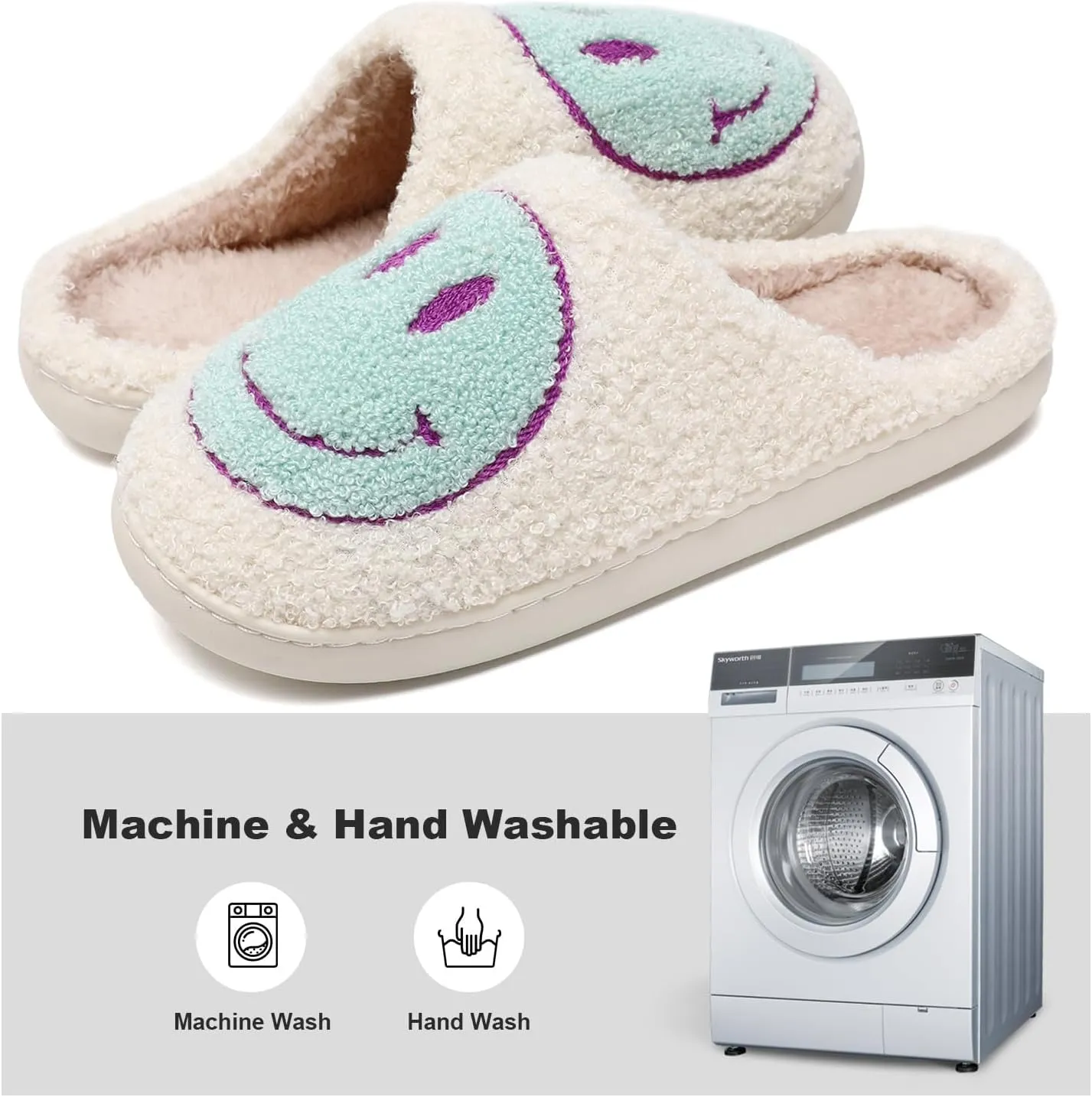 House Slippers for Women Indoor,Retro Smile Face Slippers,Casual Unisex House Shoes Memory Foam Slippers Indoor and Outdoor Warm Plush Bedroom Shoes with Faux Fur Lining