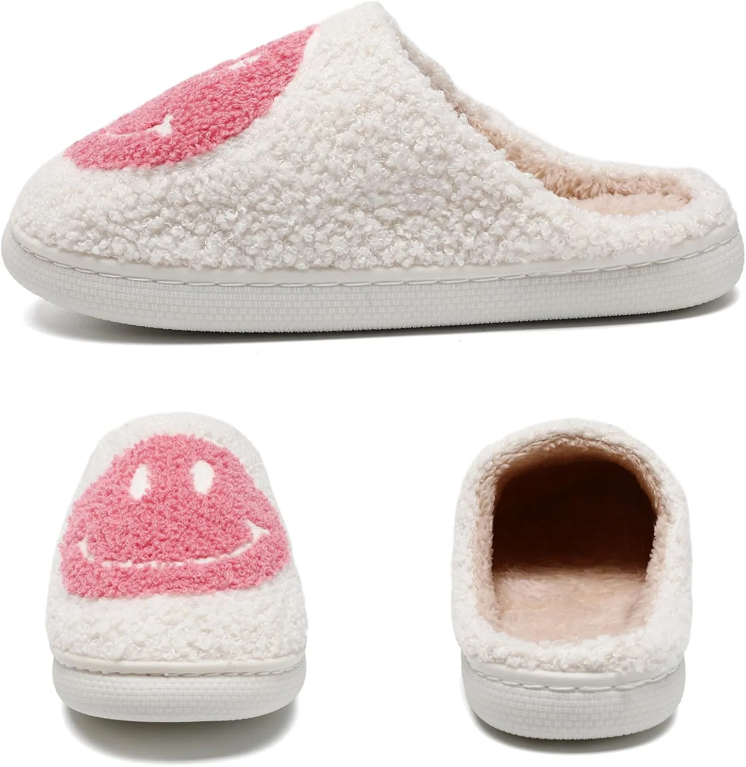 House Slippers for Women Indoor,Retro Smile Face Slippers,Casual Unisex House Shoes Memory Foam Slippers Indoor and Outdoor Warm Plush Bedroom Shoes with Faux Fur Lining