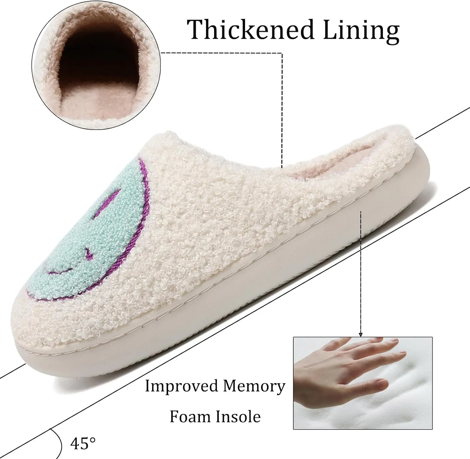 House Slippers for Women Indoor,Retro Smile Face Slippers,Casual Unisex House Shoes Memory Foam Slippers Indoor and Outdoor Warm Plush Bedroom Shoes with Faux Fur Lining