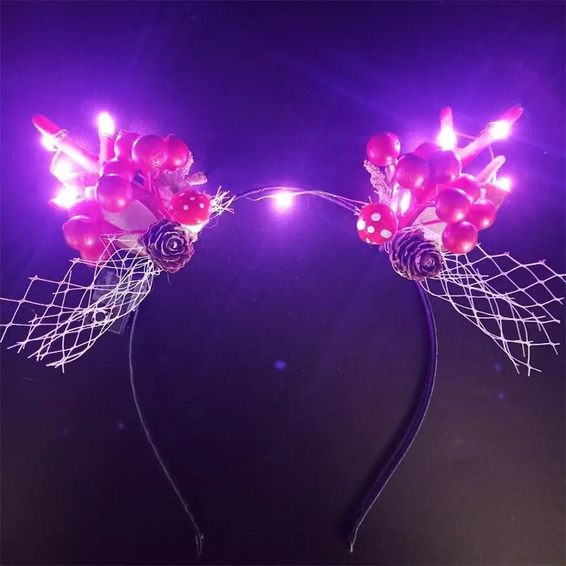 HULIANFU 2023 Luminous Elk Antler Headband Christmas Concert Forest Branch Deer Ear Headgear Hair Accessories Scenic Stage Show Photo Props