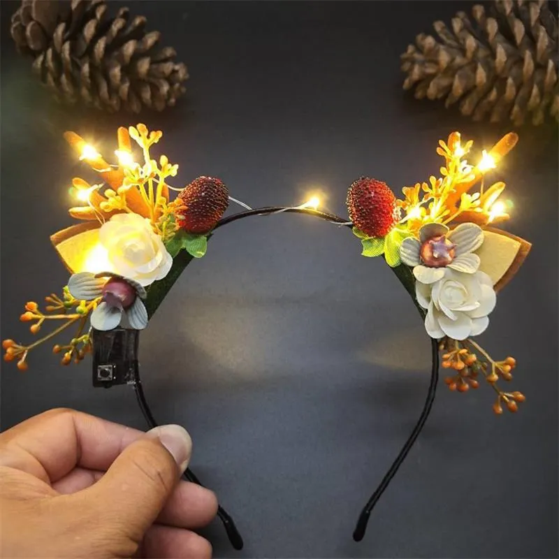 HULIANFU 2023 Luminous Elk Antler Headband Christmas Concert Forest Branch Deer Ear Headgear Hair Accessories Scenic Stage Show Photo Props