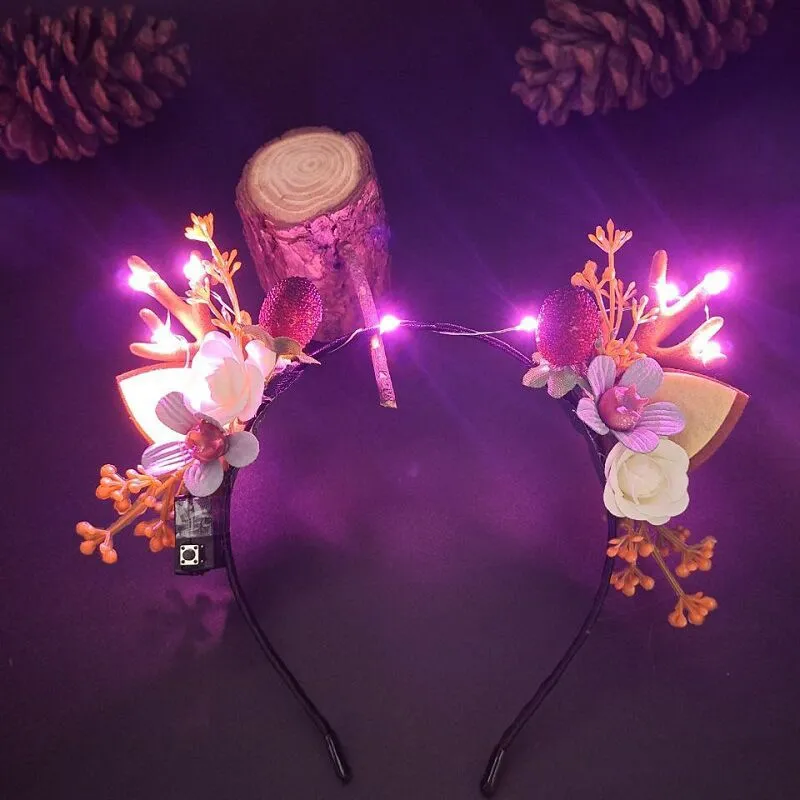 HULIANFU 2023 Luminous Elk Antler Headband Christmas Concert Forest Branch Deer Ear Headgear Hair Accessories Scenic Stage Show Photo Props