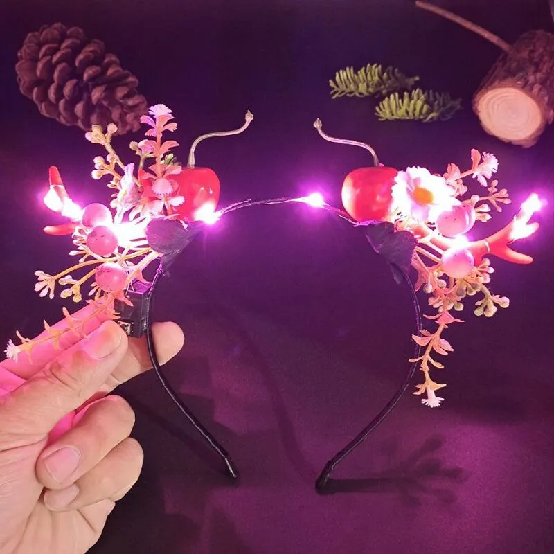 HULIANFU 2023 Luminous Elk Antler Headband Christmas Concert Forest Branch Deer Ear Headgear Hair Accessories Scenic Stage Show Photo Props