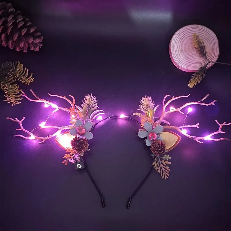 HULIANFU 2023 Luminous Elk Antler Headband Christmas Concert Forest Branch Deer Ear Headgear Hair Accessories Scenic Stage Show Photo Props