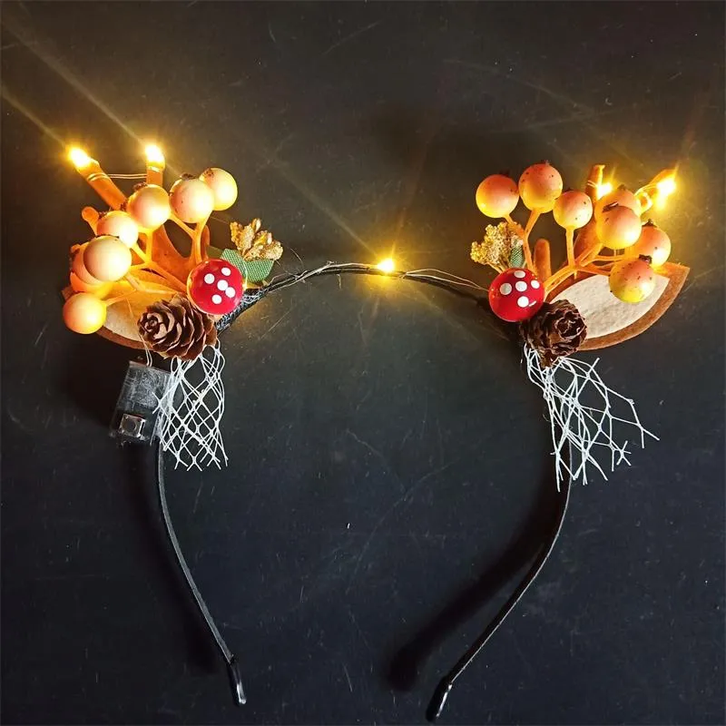 HULIANFU 2023 Luminous Elk Antler Headband Christmas Concert Forest Branch Deer Ear Headgear Hair Accessories Scenic Stage Show Photo Props
