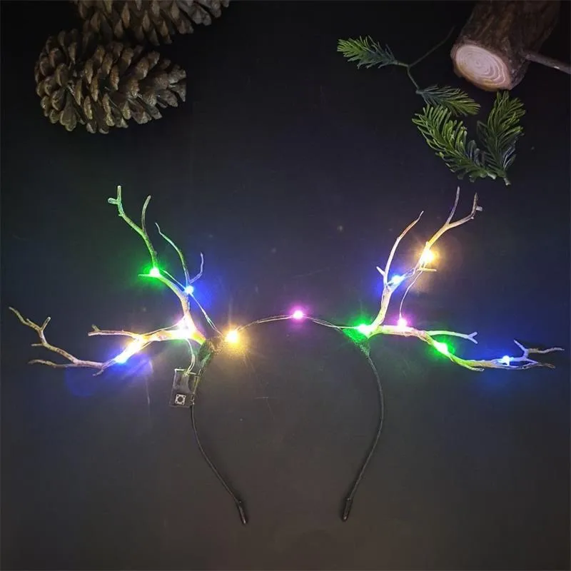 HULIANFU 2023 Luminous Elk Antler Headband Christmas Concert Forest Branch Deer Ear Headgear Hair Accessories Scenic Stage Show Photo Props