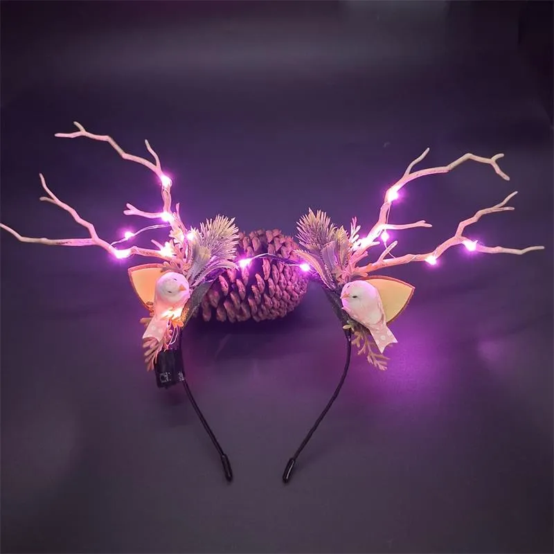 HULIANFU 2023 Luminous Elk Antler Headband Christmas Concert Forest Branch Deer Ear Headgear Hair Accessories Scenic Stage Show Photo Props