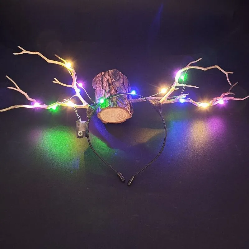 HULIANFU 2023 Luminous Elk Antler Headband Christmas Concert Forest Branch Deer Ear Headgear Hair Accessories Scenic Stage Show Photo Props