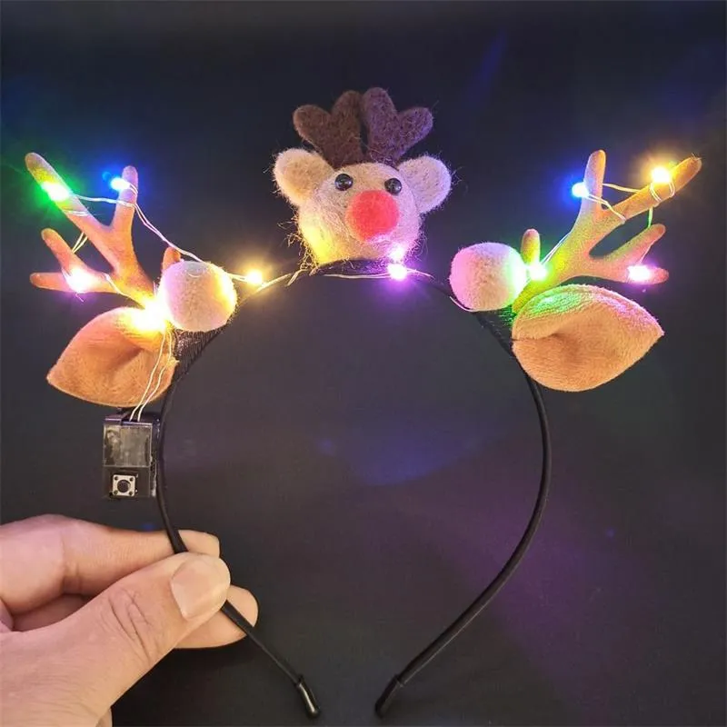 HULIANFU 2023 Luminous Elk Antler Headband Christmas Concert Forest Branch Deer Ear Headgear Hair Accessories Scenic Stage Show Photo Props