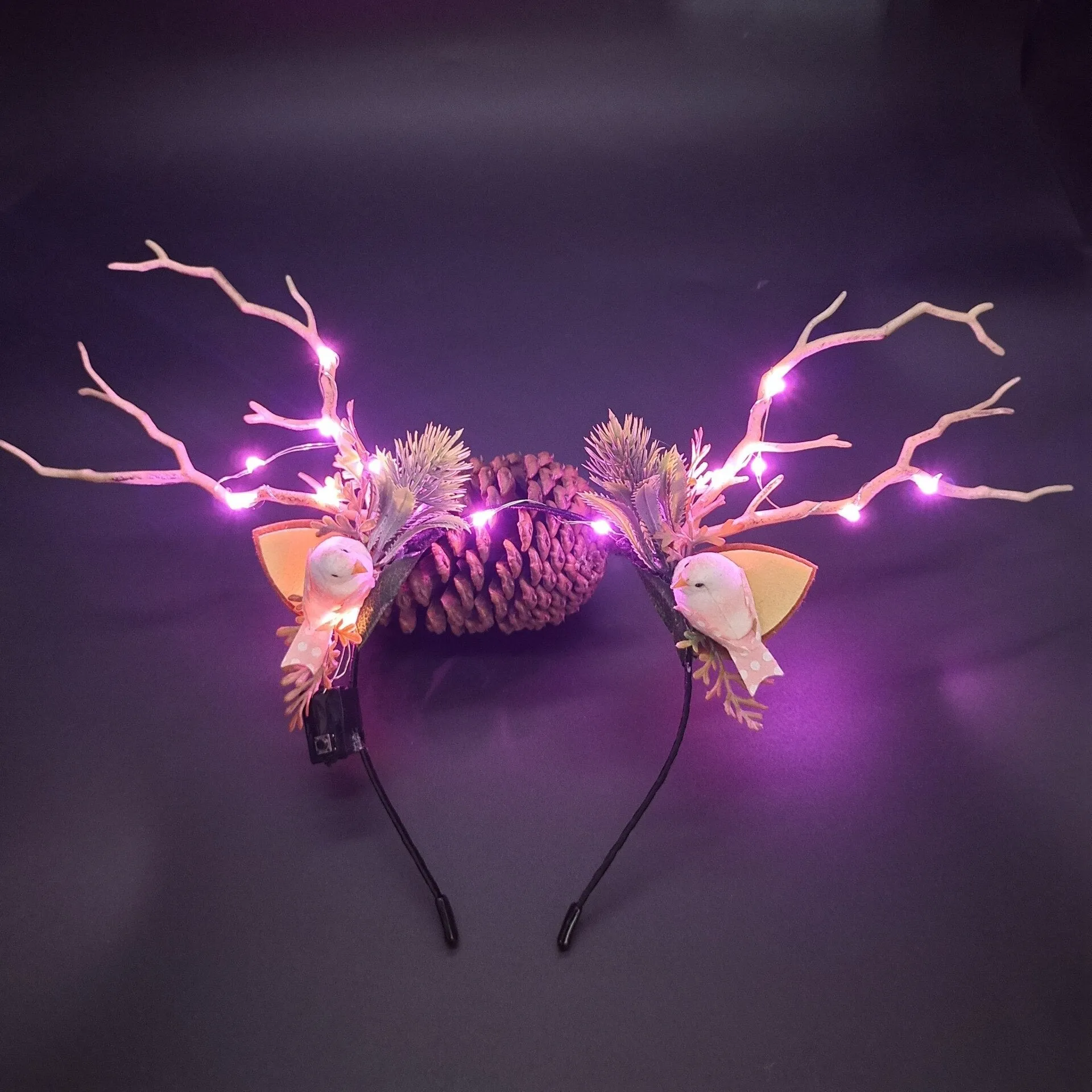 HULIANFU 2023 Luminous Elk Antler Headband Christmas Concert Forest Branch Deer Ear Headgear Hair Accessories Scenic Stage Show Photo Props