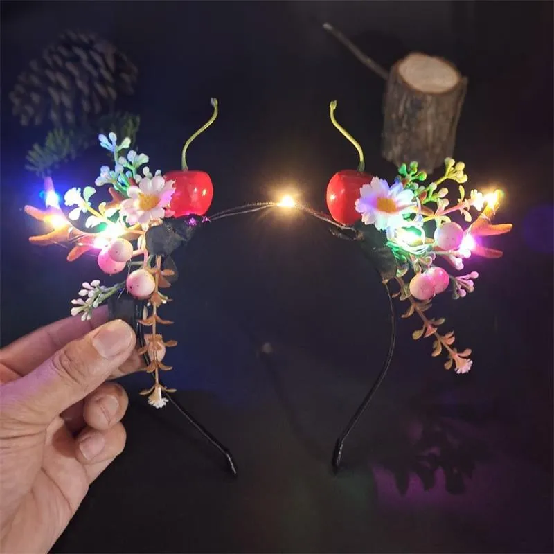 HULIANFU 2023 Luminous Elk Antler Headband Christmas Concert Forest Branch Deer Ear Headgear Hair Accessories Scenic Stage Show Photo Props