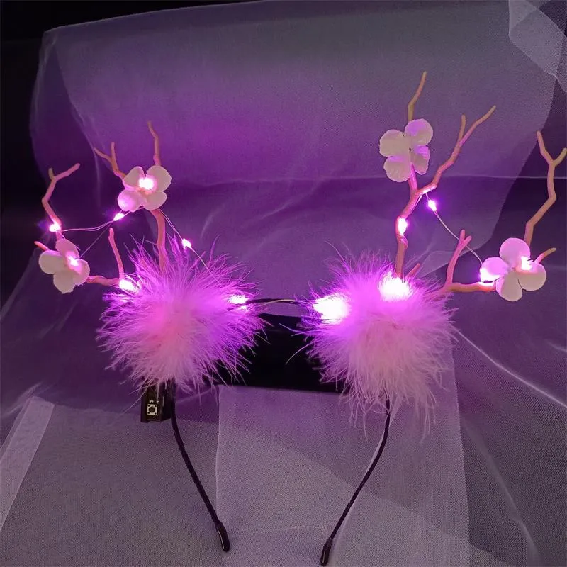 HULIANFU 2023 Luminous Elk Antler Headband Christmas Concert Forest Branch Deer Ear Headgear Hair Accessories Scenic Stage Show Photo Props