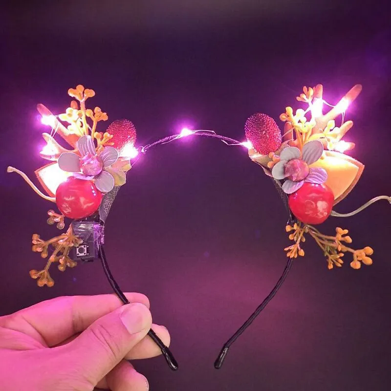 HULIANFU 2023 Luminous Elk Antler Headband Christmas Concert Forest Branch Deer Ear Headgear Hair Accessories Scenic Stage Show Photo Props