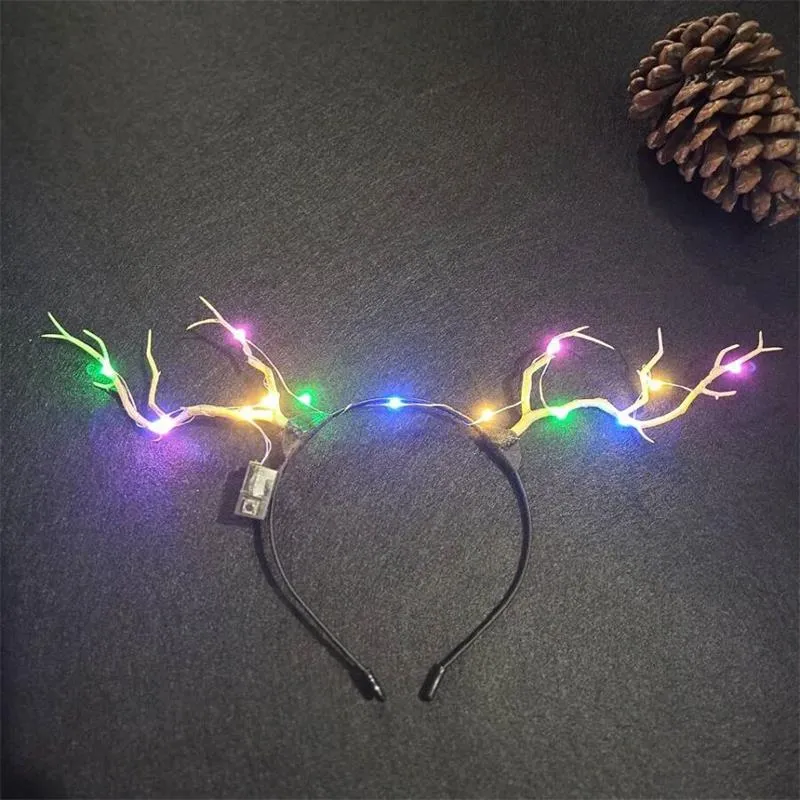 HULIANFU 2023 Luminous Elk Antler Headband Christmas Concert Forest Branch Deer Ear Headgear Hair Accessories Scenic Stage Show Photo Props