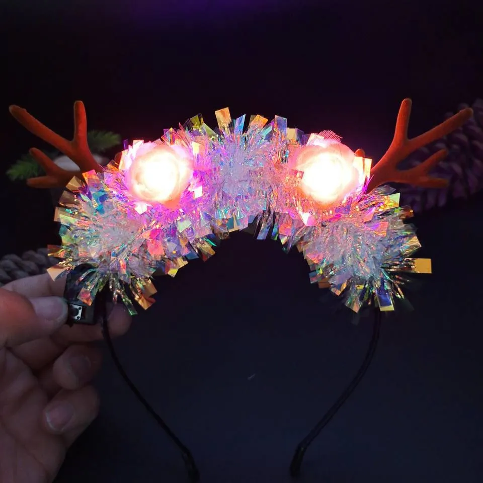 HULIANFU 2023 Luminous Elk Antler Headband Christmas Concert Forest Branch Deer Ear Headgear Hair Accessories Scenic Stage Show Photo Props