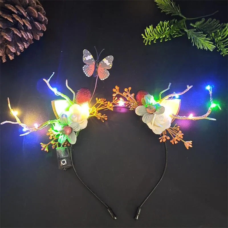 HULIANFU 2023 Luminous Elk Antler Headband Christmas Concert Forest Branch Deer Ear Headgear Hair Accessories Scenic Stage Show Photo Props