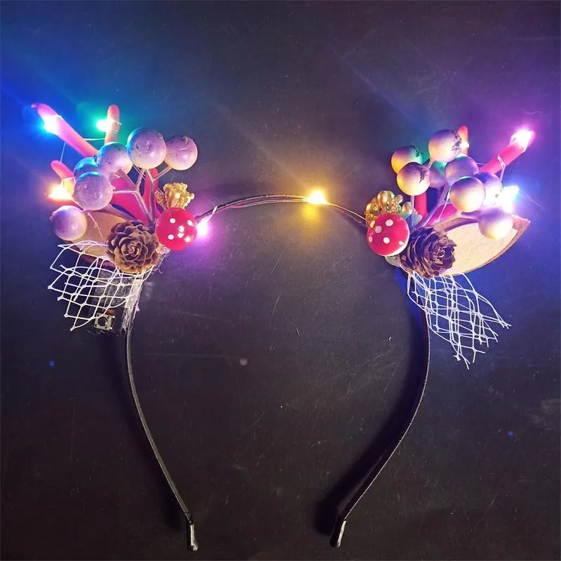 HULIANFU 2023 Luminous Elk Antler Headband Christmas Concert Forest Branch Deer Ear Headgear Hair Accessories Scenic Stage Show Photo Props
