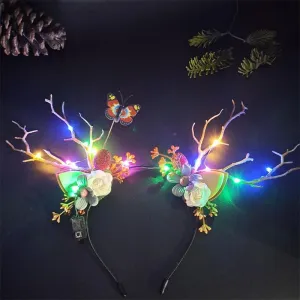 HULIANFU 2023 Luminous Elk Antler Headband Christmas Concert Forest Branch Deer Ear Headgear Hair Accessories Scenic Stage Show Photo Props
