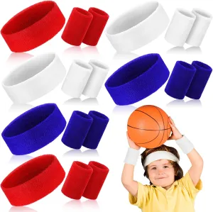 Hungdao 18 Pcs Sweatbands Set 12 Sports Wristbands 6 Colorful Athletic Headbands for Girl Boy Women Men Sports Athletics Event Workout Exercise Basketball Running Tennis Football