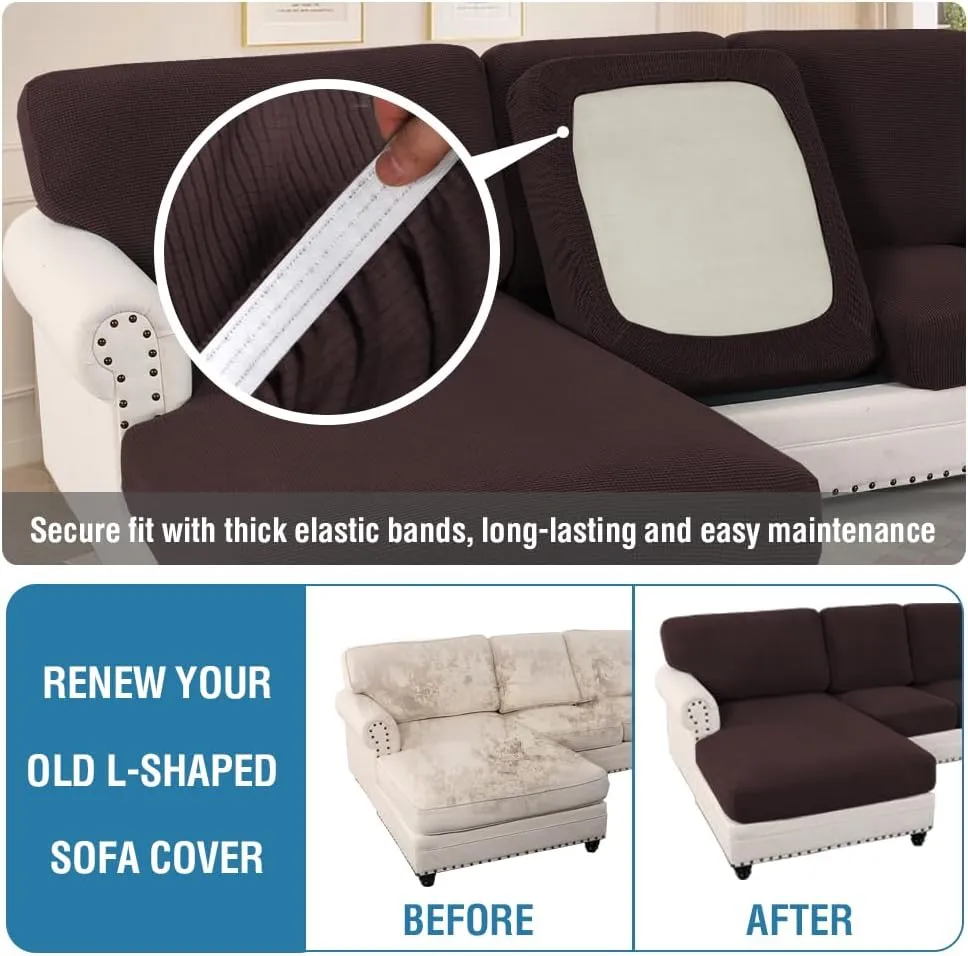 H.VERSAILTEX 2025 New Sectional Couch Covers 8 Pieces Stretch Sofa Covers for Sectional Sofa Set Separate L Shaped Couch Cover for Both Left/Right Couch (Seat and Back: 1 Chaise   3 Sofa, Chocolate)