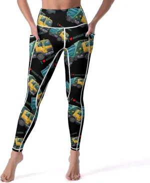 I Love Garbage Trunks Women's Leggings with Pockets Yoga Pants High Waisted Tummy Control Workout Pant
