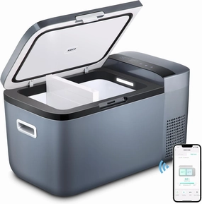 ICECO GO20 Dual Zone 12V Refrigerator, Portable Fridge Freezer with SECOP Compressor, DC 12/24V, AC 100-240V, 0℉ to 50℉, Electric Cooler for Truck, RV, SUV, Outdoor, Driving, 21 Quart, Gray