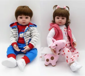 iCradle Angelbaby 24 inch Realistic Reborn Toddler Dolls Twins Boy and Girl Weighted Silicone Reborn Babies for Children Doll House Toys 2pcs (Blue/Pink)