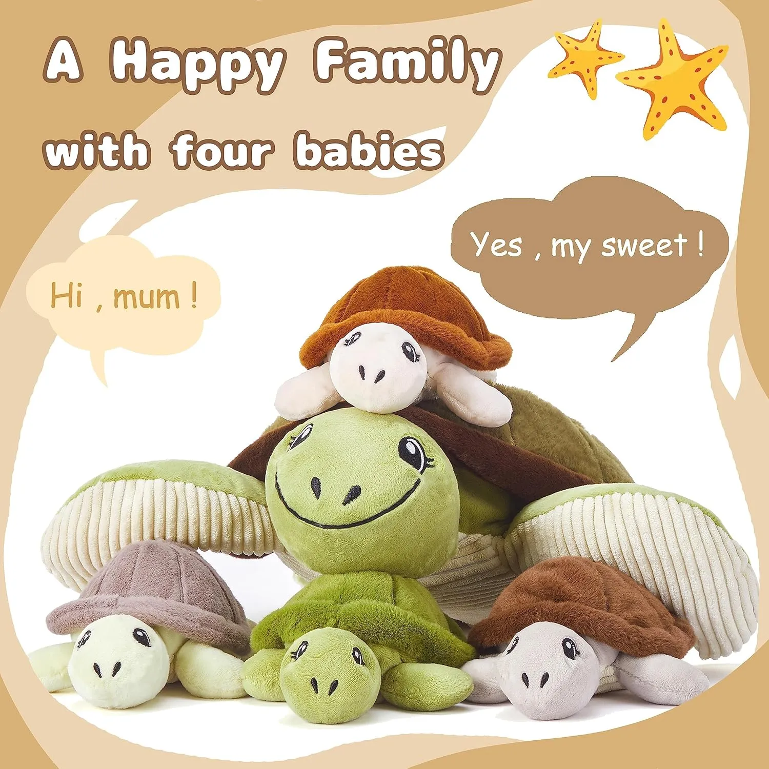 IKASA Mommy Sea Turtle Stuffed Animal Mom and Baby Plush Toy, Cute 15" Soft Small Mama Family Set with Little Babies,Gifts for Kid (Sea Turtle)