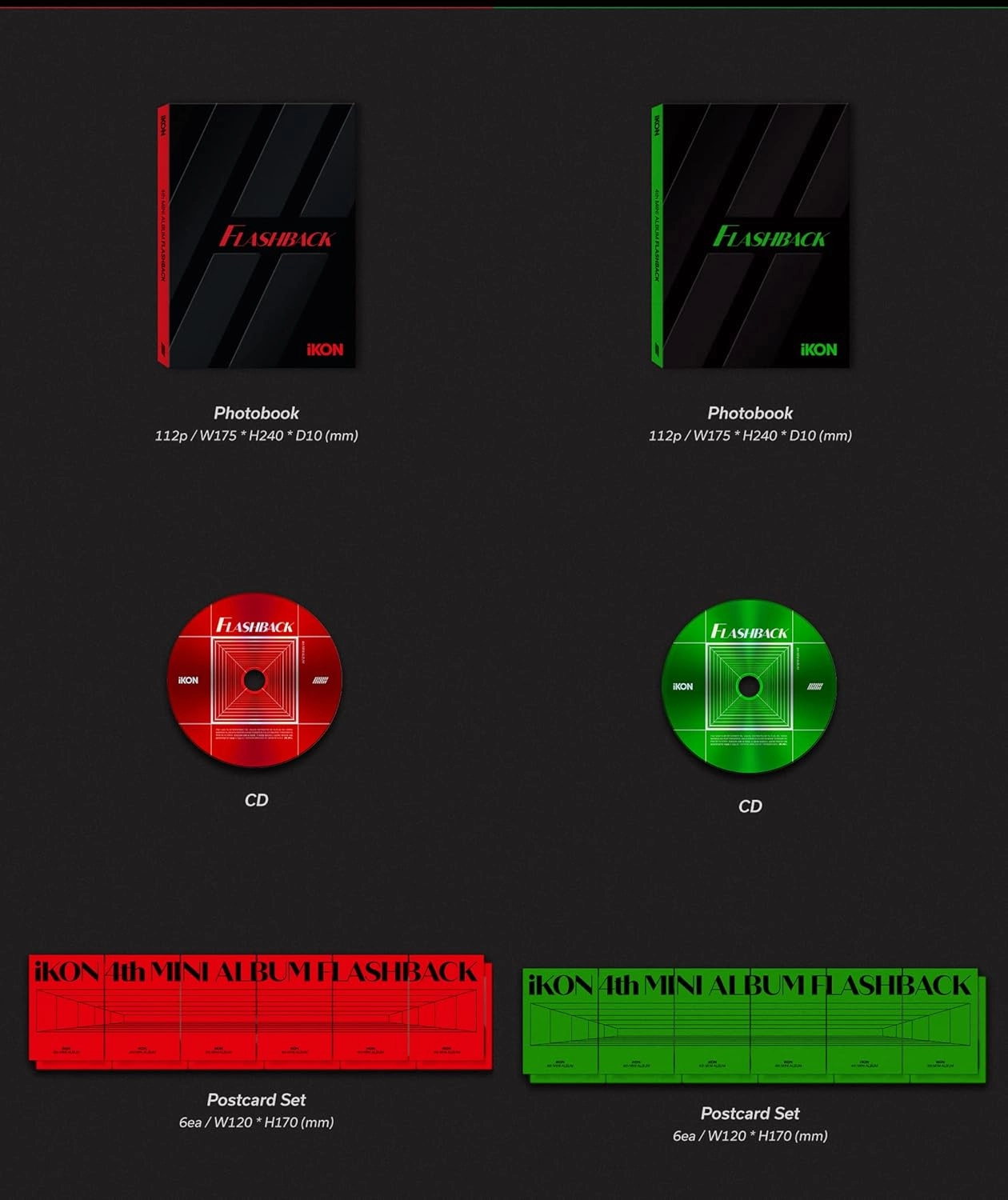 iKON - FLASHBACK [PHOTOBOOK ver.] 4th Mini Album Extra Photocards Set (RED GREEN ver. SET, 1 Folded Poster)
