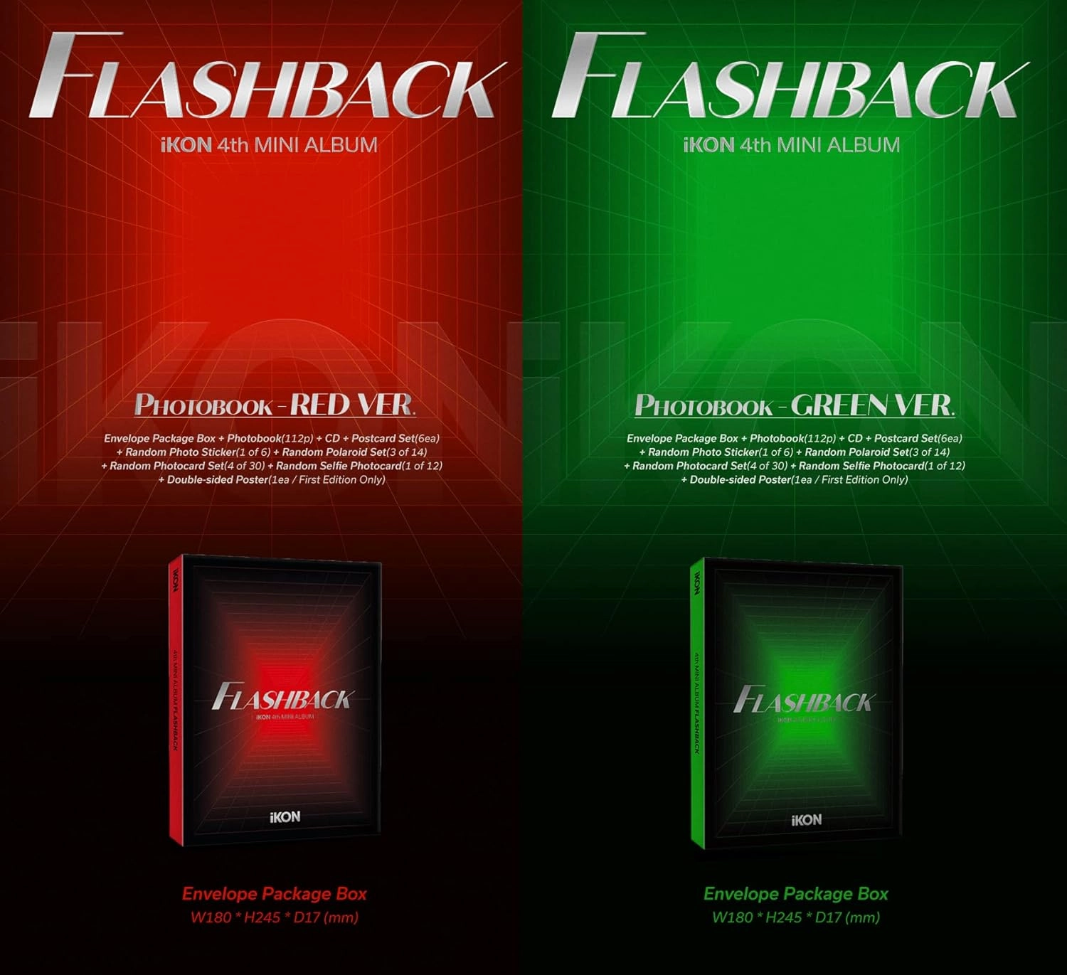 iKON - FLASHBACK [PHOTOBOOK ver.] 4th Mini Album Extra Photocards Set (RED GREEN ver. SET, 1 Folded Poster)