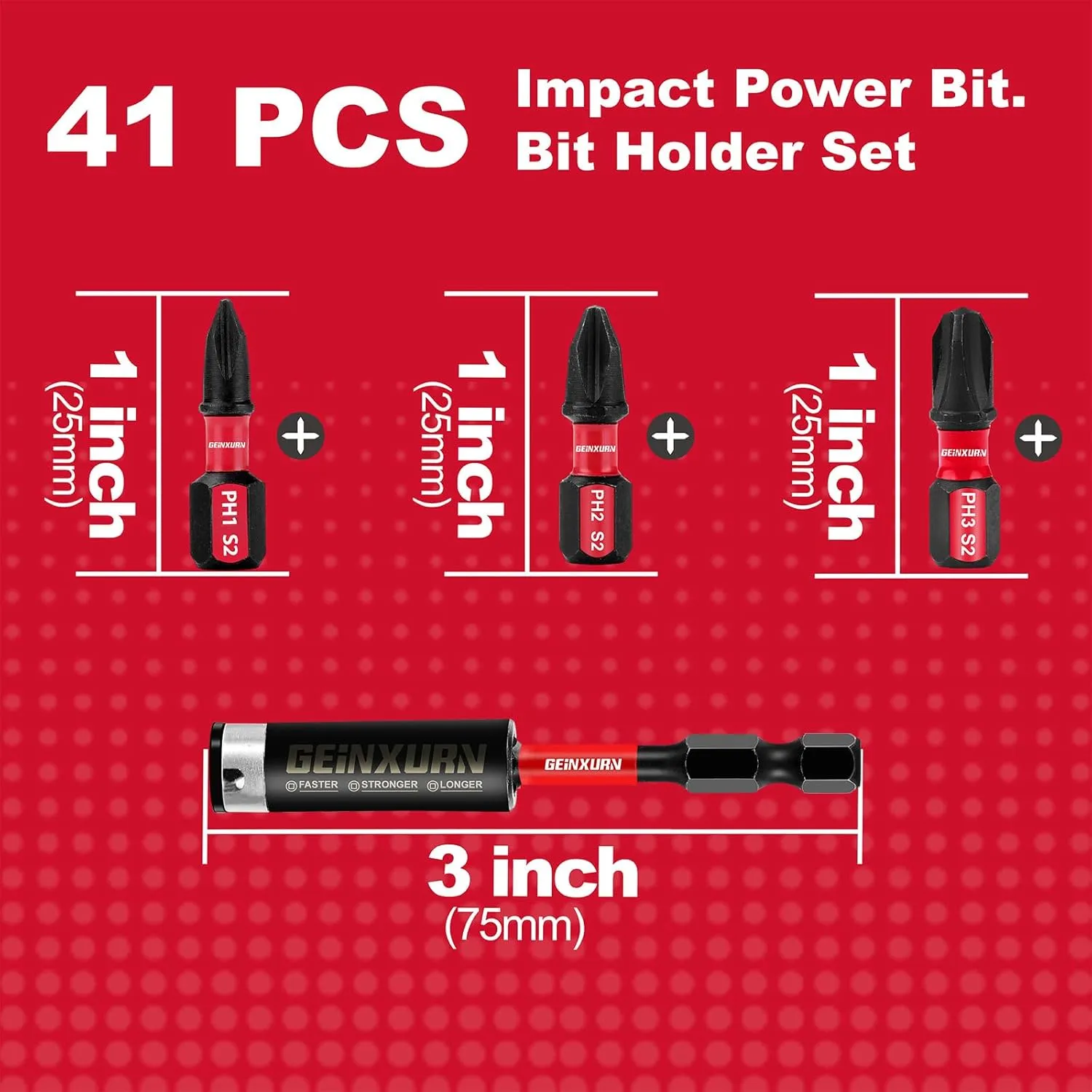 Impact Tough #1#2#3 Phillips 1 in. Insert Driver Bits, 41Pack Bulk PH1/PH2/PH3 Screwdriver Power Bits Set with 1Pcs Impact Bit Holder and 1Pcs Mini Wrench