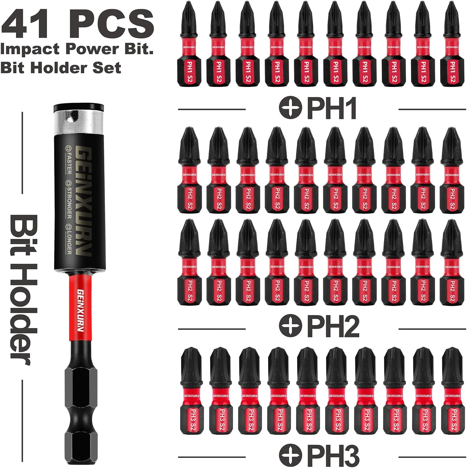 Impact Tough #1#2#3 Phillips 1 in. Insert Driver Bits, 41Pack Bulk PH1/PH2/PH3 Screwdriver Power Bits Set with 1Pcs Impact Bit Holder and 1Pcs Mini Wrench