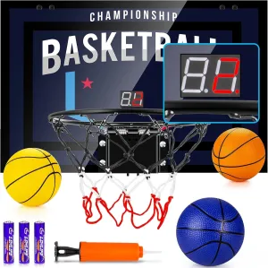 Indoor Basketball Hoop Boys Gifts for Teens and Adults Door Room Basketball Hoop Mini Hoop with Electronic Scoreboard, 3 Balls and Batteries Basketball Toys for 8 9 10 11 12