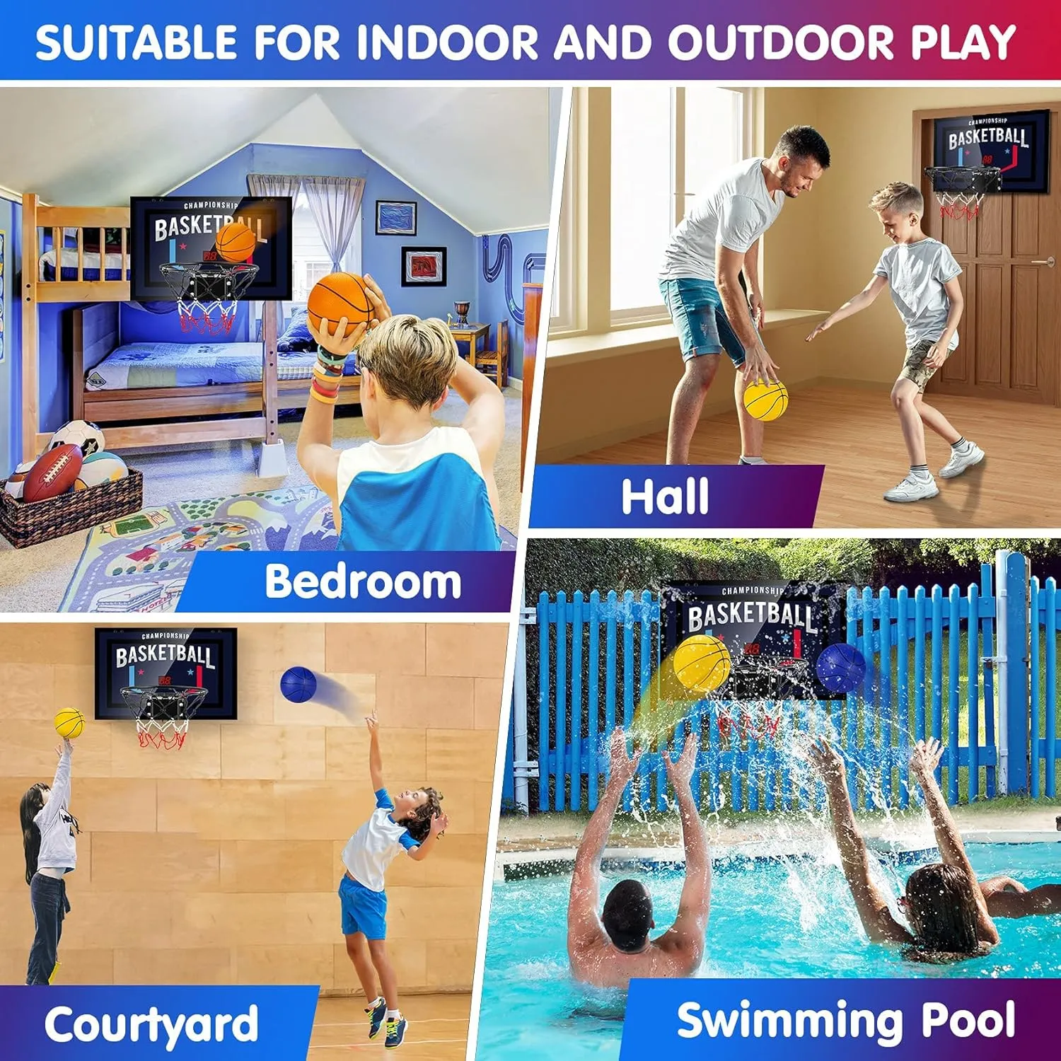Indoor Basketball Hoop Boys Gifts for Teens and Adults Door Room Basketball Hoop Mini Hoop with Electronic Scoreboard, 3 Balls and Batteries Basketball Toys for 8 9 10 11 12