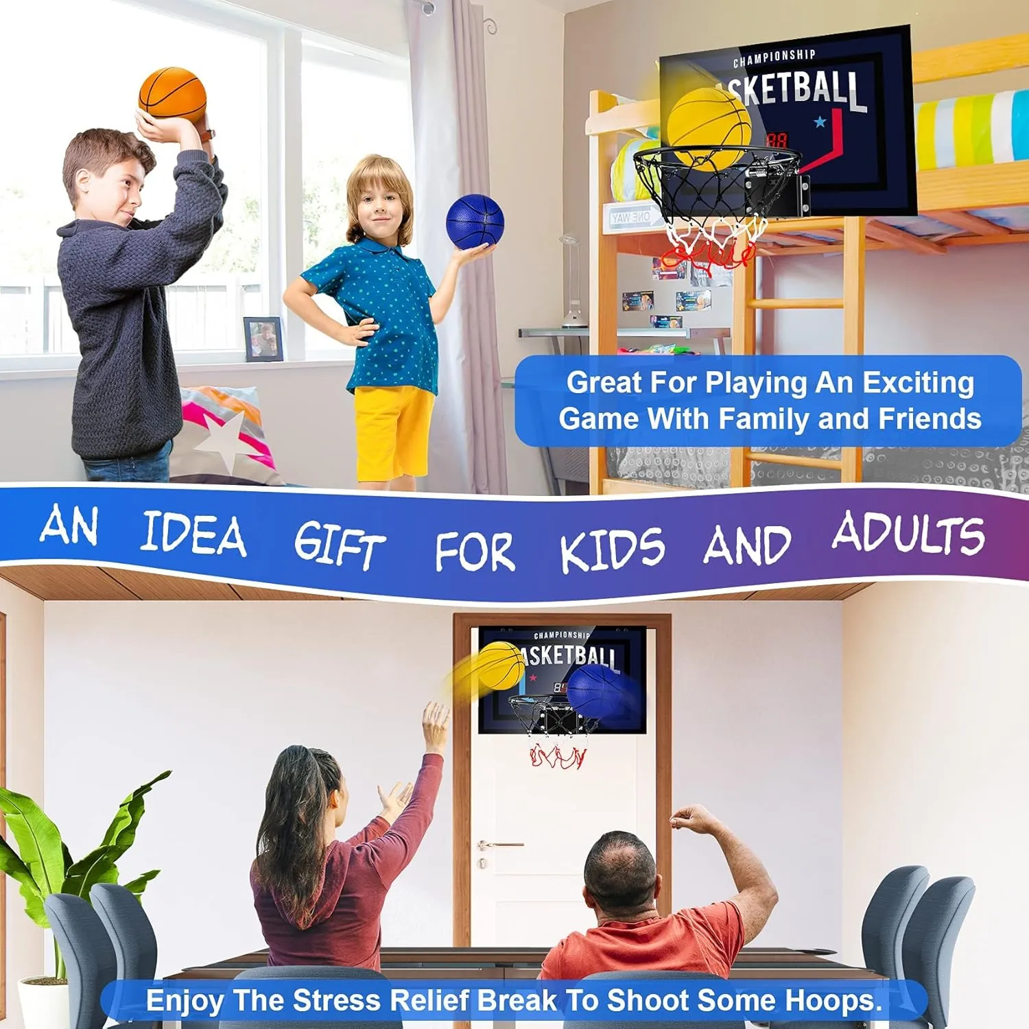 Indoor Basketball Hoop Boys Gifts for Teens and Adults Door Room Basketball Hoop Mini Hoop with Electronic Scoreboard, 3 Balls and Batteries Basketball Toys for 8 9 10 11 12